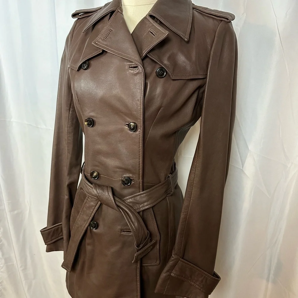 NWT Balenciaga Chocolate Brown Genuine Lambskin Leather Trench Coat Size FR36 - Picture 2 of 9